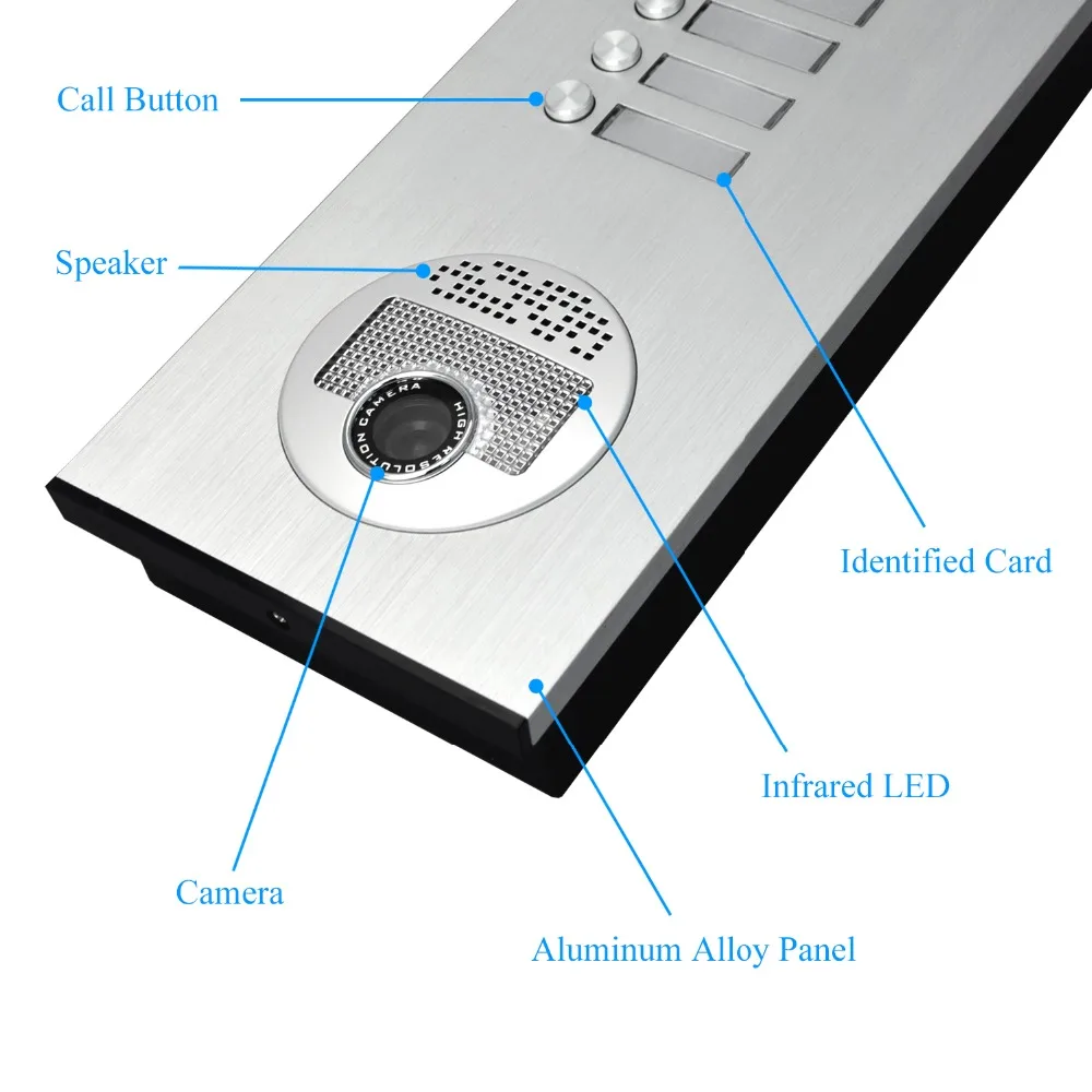 4 Units Apartment intercom system Video Door Phone Door Intercom HD Camera 7" Monitor video Doorbell 5-RFID Card for 4 Household