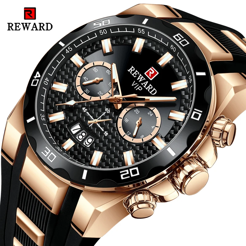 REWARD-Reloj deportivo para hombres, pulsera de mano de cuarzo masculina en material de silicona, estilo cronógrafo de lujo de marca superior, dial