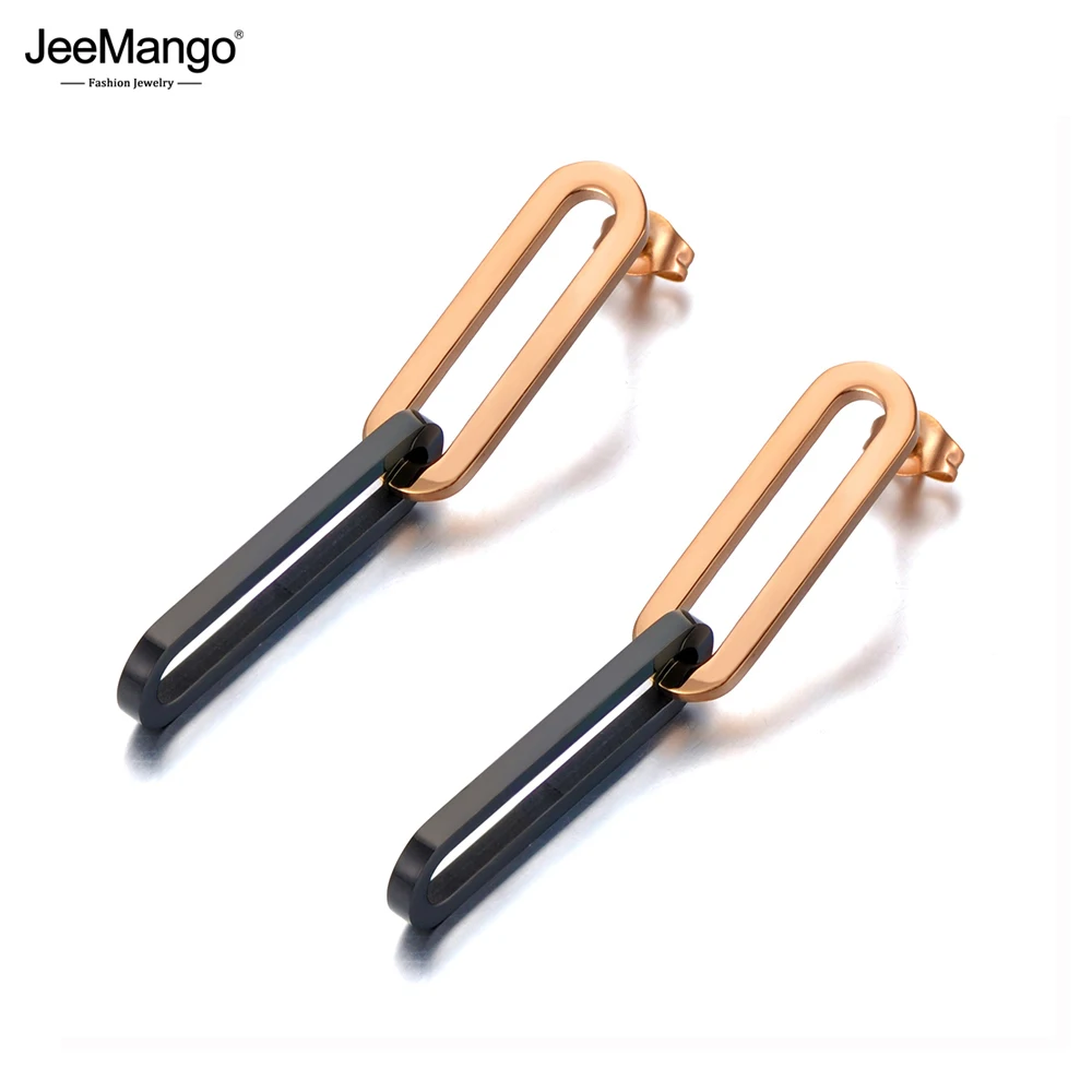 Jeemango HipHop Edelstahl Roségold Farbe geometrische Kette & Glieder Ohrringe Böhmen Stil kreativen Schmuck für Frauen je20070