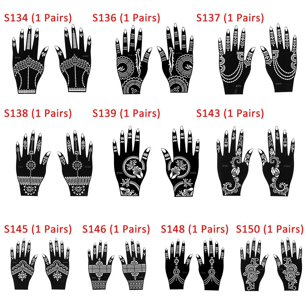 1 Paar Nieuwe Mehndi Indian Stijl Schoonheid Tattoo Stencils Tijdelijke Handsticker Diy Body Art Henna Sjabloon Sticker