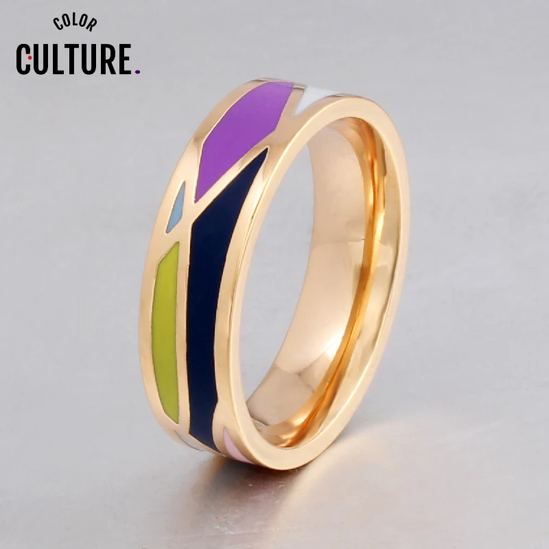 Fashion Stainless Steel  Jewelry Colorful Geometric Enamel Rings for Women Best Friends Holiday Gifts