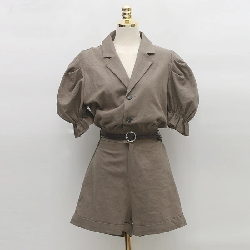 Combinaisons courtes élégantes à manches bouffantes pour femmes, décontracté, simple, vintage, dame de bureau, tempérament, mode, été, nouveauté