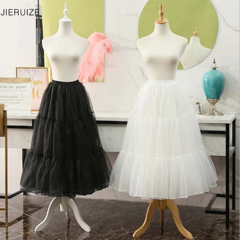 JIERUIZE White Black Organza Petticoats 80cm long Crinoline Bridal Petticoats Underskirt For Wedding Dress