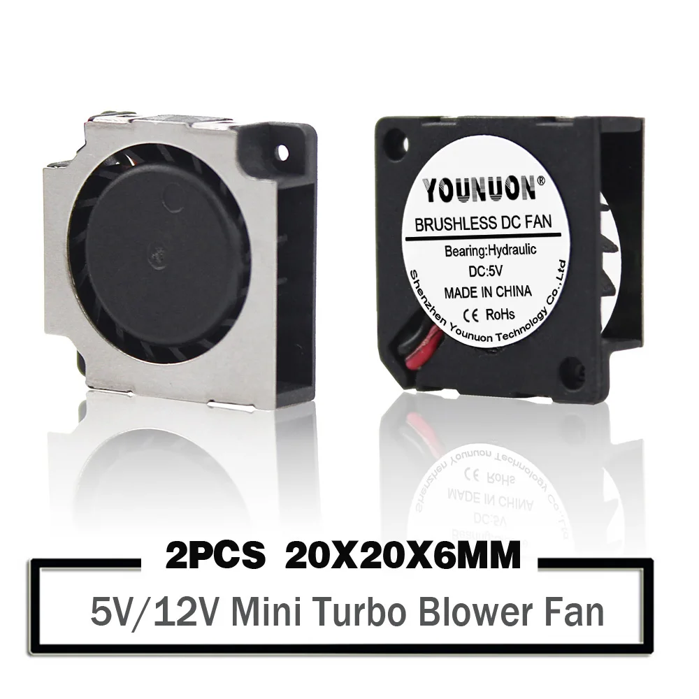 2PCS YOUNUON 5V 12V 20x20x6MM Blower Fan 2cm 20mm Mini Blower Cooling Cooler Fan 2006 Turbo Blower Radiator Fan Hydraulic