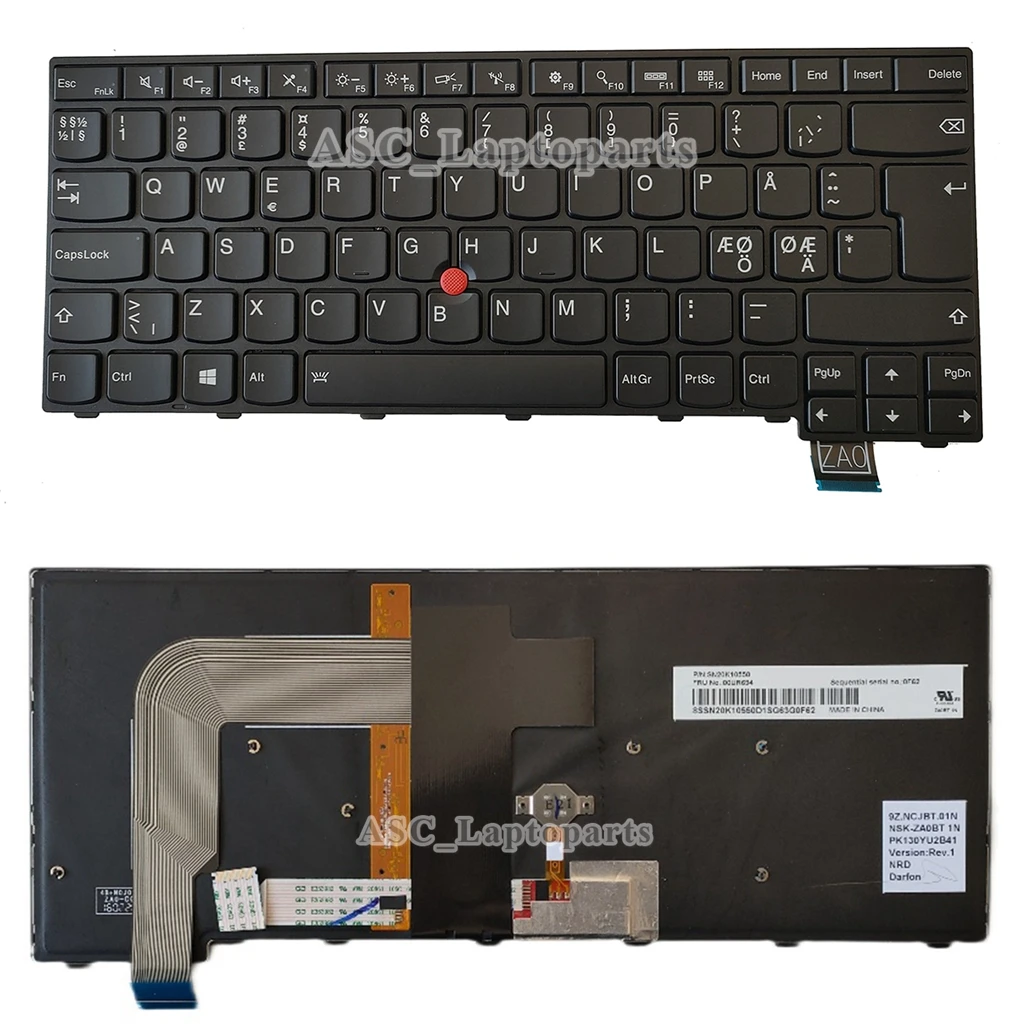 

New DK Norwegian Swedish Nordic Finnish Svenska Keyboard for Lenovo Thinkpad T460S T470S 20HF 20HG 20JS 20JT Black Frame BACKLIT