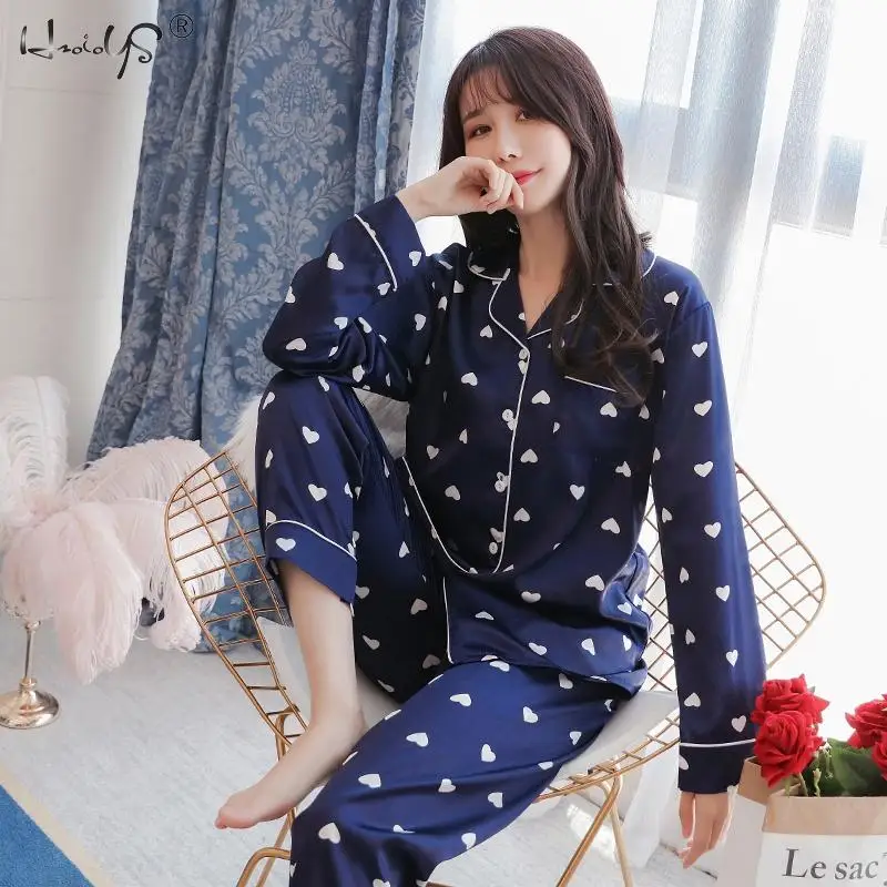 Autumn Winter Pyjamas Set Women Silk Satin Long Sleeve Nightwear Female Pyjamas Sleepwear Sets Soft Home Clothes for Women