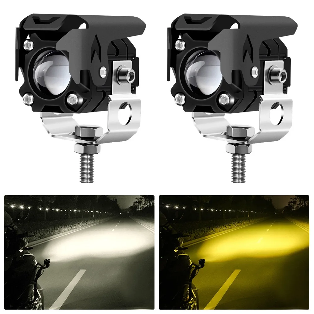 2Pcs LED Driving Fog Lights Amber and White Projector Lights Compatible with Car Motorcycle -Harley -Honda -Jeep Pickup SUV