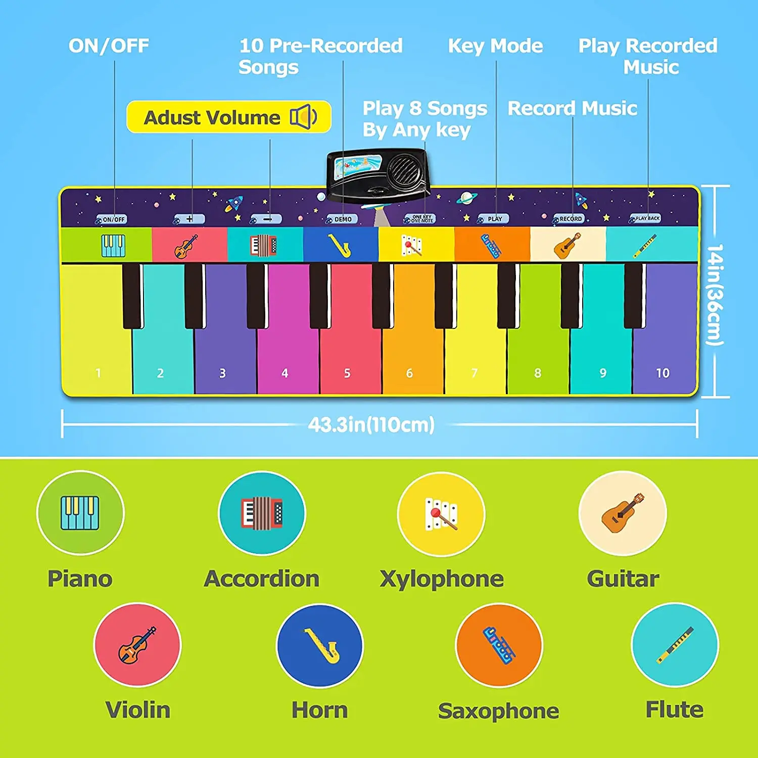 Grote Hot Musical Piano Mat Voor Kids Peuters Toetsenbord Met 8 Instrument Klinkt Baby Mat 14 Flash Kaarten Studie Educatief speelgoed