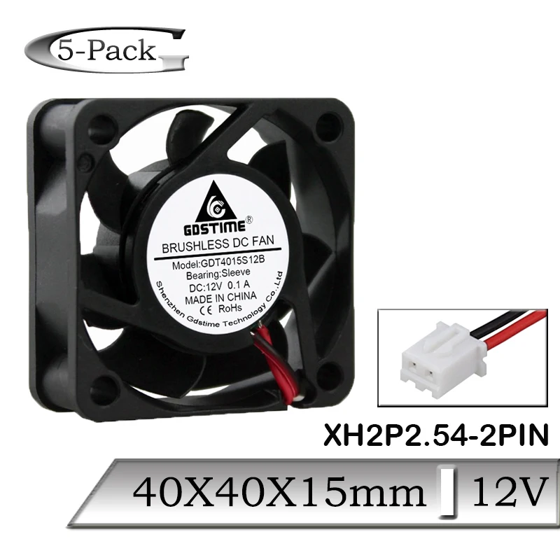 

5PCS Gdstime DC 12V 2Pin 4CM 40MM 4015 40x40x15mm Brushless DC Cooling Fan