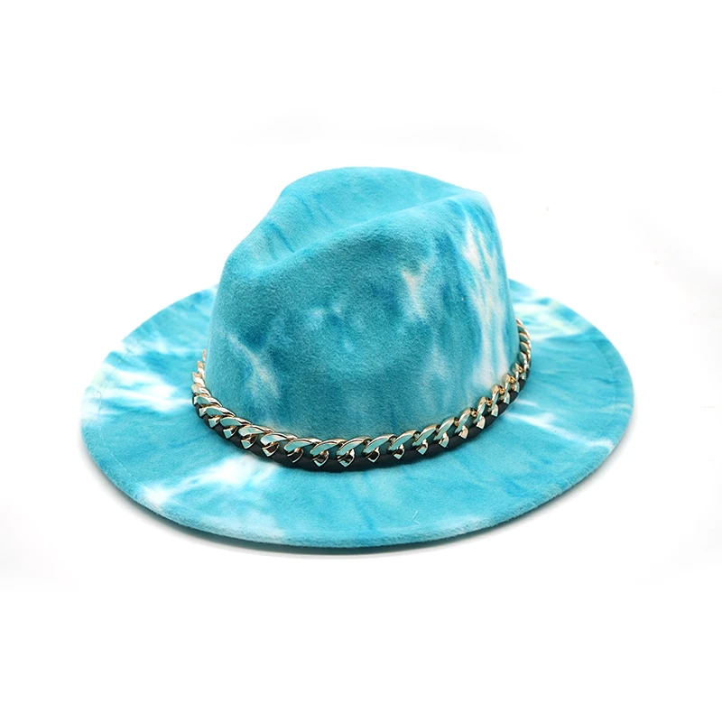 2021 New Men Women Autumn Winter Fedora Hats Wide Brim Jazz Caps Church Felted Chain Belt Cowboy Vintage Luxury Ladies Hats