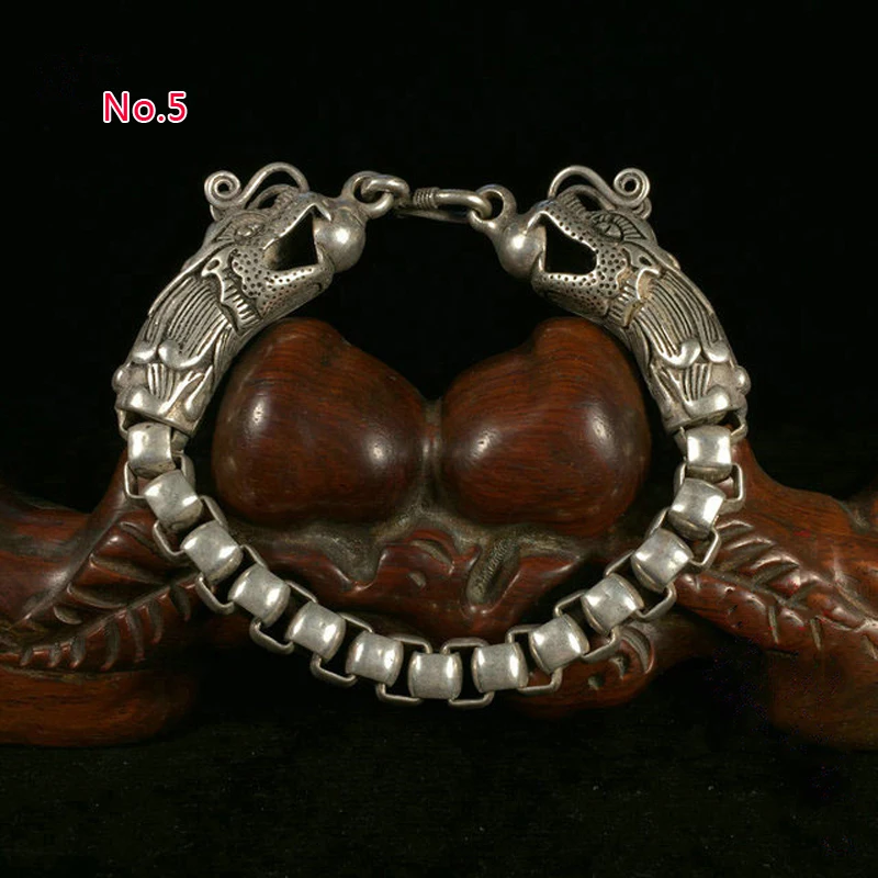 Exquisite Chinese Rare Collectible Tibetan Silver Handwork Dragon Amulet Auspicious Bracelet Statue/ No.1---No.5 Style