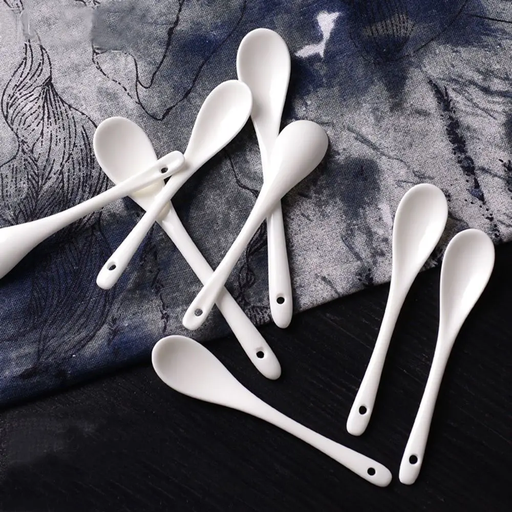 1Pc S/L Porcelain Coffee Pure White Spoons Mini Kitchen Ceramic Tea Sugar Dessert Ice Cream Spoon Bone Ceramic Flatware dropship