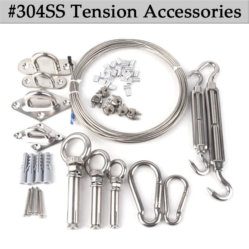 SS304 Sun shade Net Tarpaulin Installation Fittings Fix Accessories Expansion Screws Stainless Steel Rope Tensioner Hooks Parts