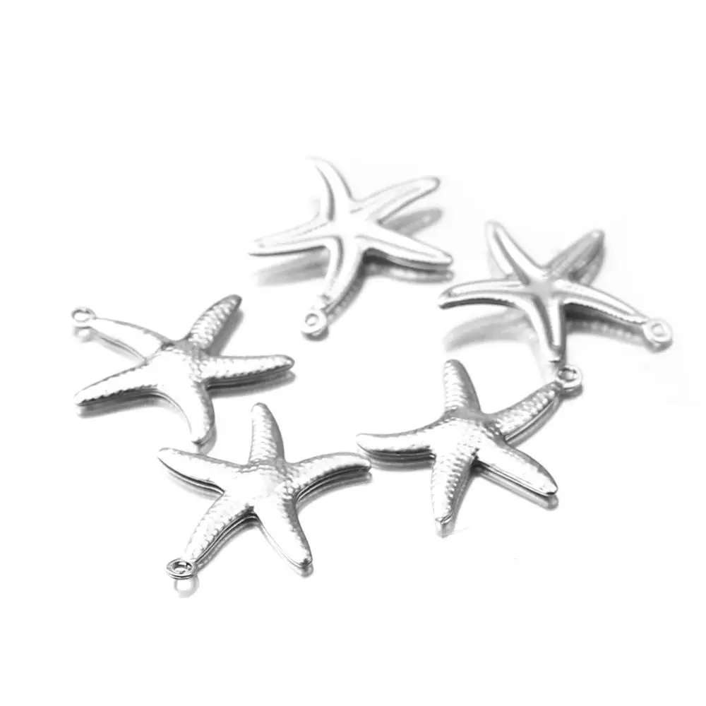 Aiovlo 20pcs/lot Charms Small Starfish Star Sea Shell Beach Stainless Steel Making Pendant for DIY Jewelry Bracelet Necklace