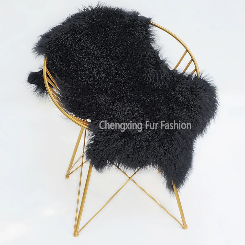 Soft Long Hair Mongolian Lamb Fur Chair Cover, Bedroom Black Fur Rug, CX-D-60