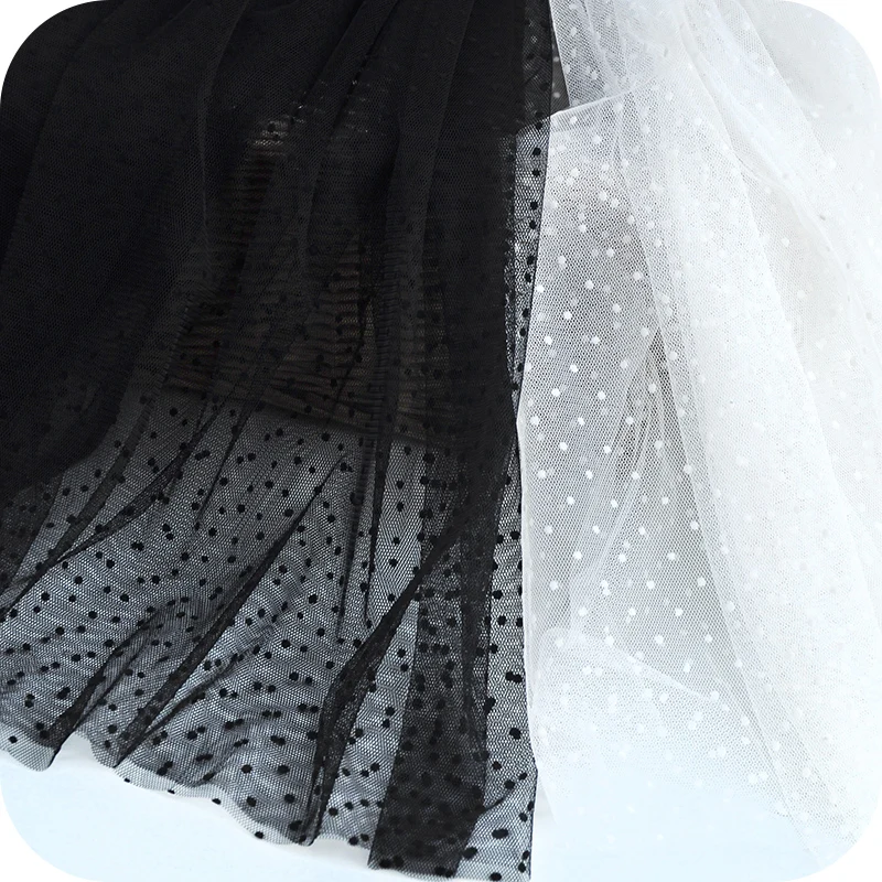 50x150cm Black and White Flocking Polka Dot Lace Fabric Accessories Mesh Skirt  Curtain Wedding  Materials