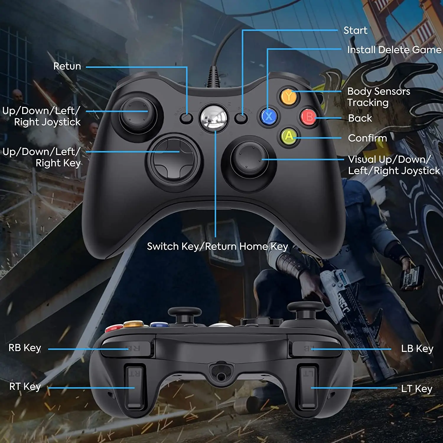 USB Wired Gaming Controller สำหรับ Android TV BOX / Windows PC / PS3 Dual การสั่นสะเทือน Plug และ Play Gamepad แบบพกพา joystick Handle