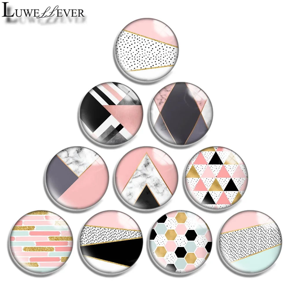 

12mm 14mm 16mm 20mm 25mm 30mm 701 Pink Geometry Mix Round Glass Cabochon Jewelry Finding 18mm Snap Button Charm Bracelet