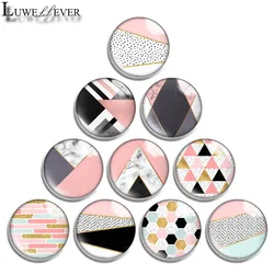 12mm 14mm 16mm 20mm 25mm 30mm 701 Pink Geometry Mix Round Glass Cabochon Jewelry Finding 18mm Snap Button Charm Bracelet