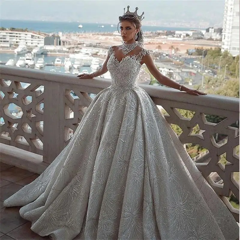 

Luxury Beads Sequins Bridal Gowns Sleeveless Wedding Dress Floor Length Gowns Sweetheart Custom Made For Woman Robe De Mariee