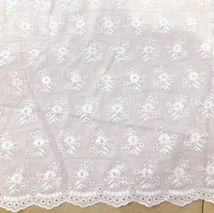 

White Flower Pattern Lace Cloth Embroidered Women's Summer Cotton Cloth Hollow Lace Fabric