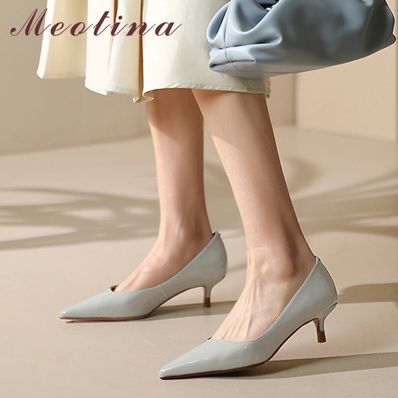 

Женские туфли из натуральной овечьей кожи Meotina, вечерние туфли на среднем тонком каблуке, с острым носком, черные, синие, весна-осень