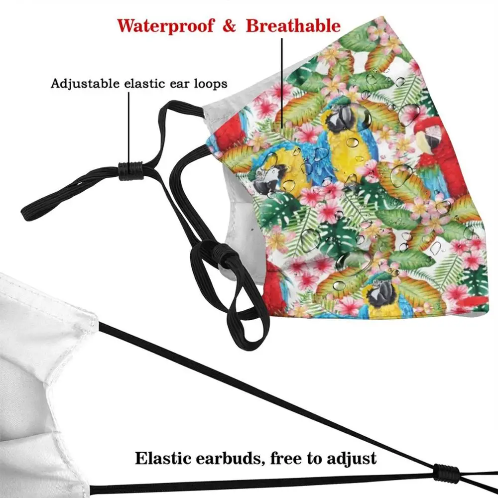 Macaw Parrot Pattern Watercolour Mask DIY Washable Filter Pm2.5 Mouth Trending Macaw Parrot Repeat Pattern Pattern Tropical