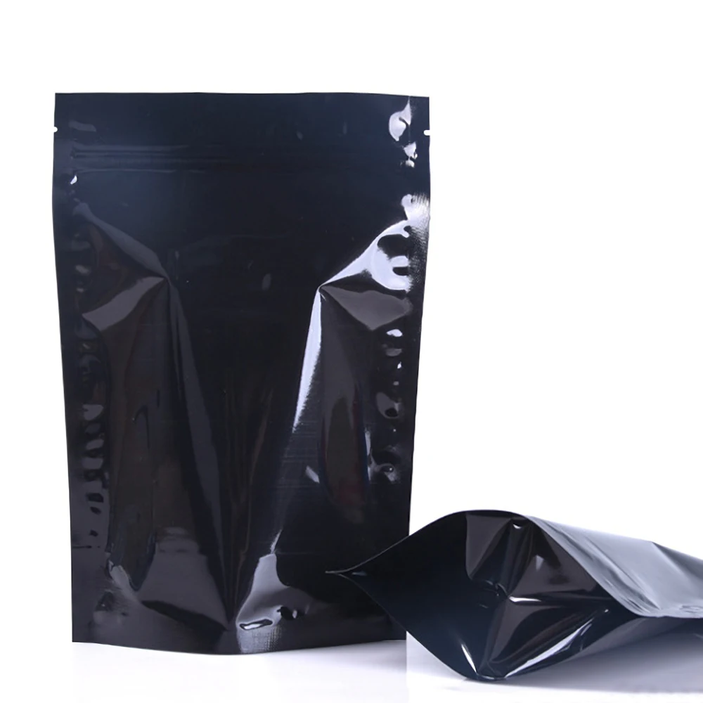 

100pcs Big Sizes Glossy Matte Black Heat Sealable Ziplock Gift Bag Stand Up Pouches Aluminum Foil Mylar Plastic Zip Lock Bags