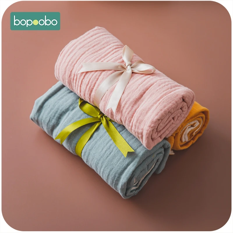 Bopoobo 1 conjunto cobertor de algodão do bebê cama colcha cobertor para carrinho de cama envoltório swaddle infantil presente de nascimento do bebê fotografia do produto