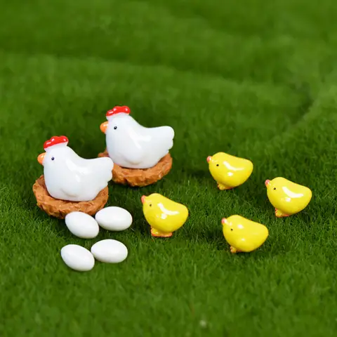 12 Pcs Mix Chicken Chick Egg Nest Figurine Miniatures Home Decoration Kawaii Accessories Garden Decor for Home Easter Decoration