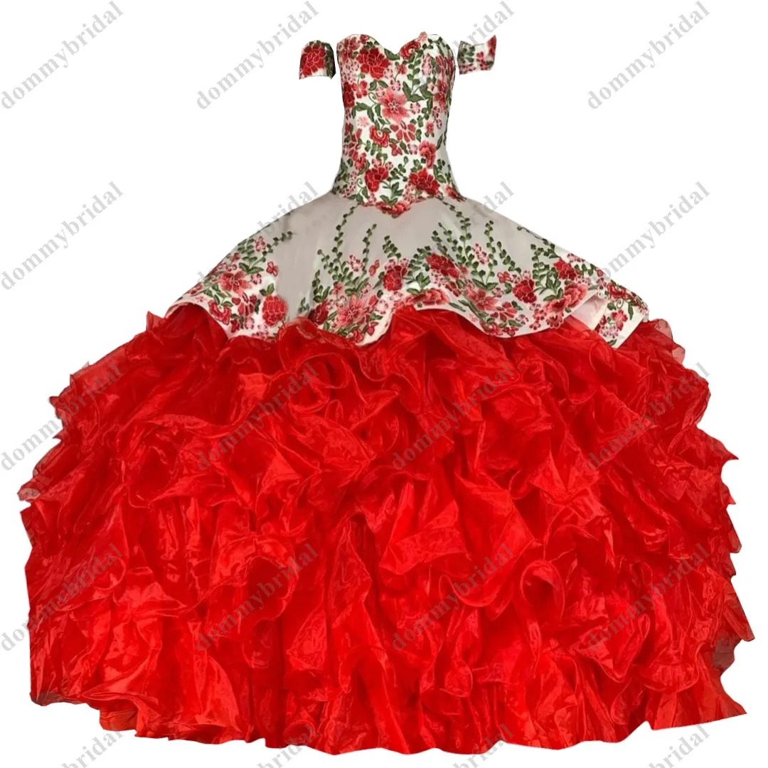 Vestido De noche elegante De 15 años, con mangas desmontables, rojo y blanco, baile De graduación De quinceañera, con flores, 2023