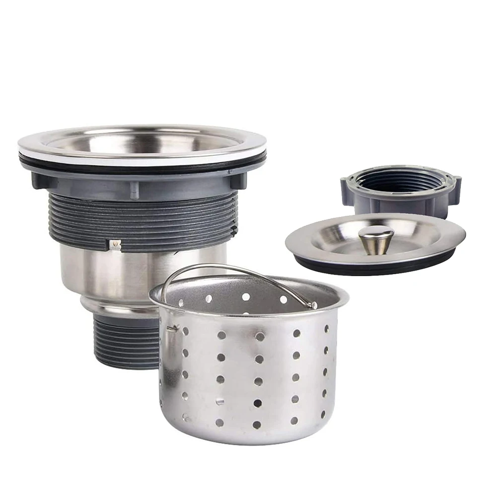 Kitchen Sink Drain Strainer Assembly Stainless Steel with Removable Deep Waste Basket and Sealing Lid Kitchen Accessory