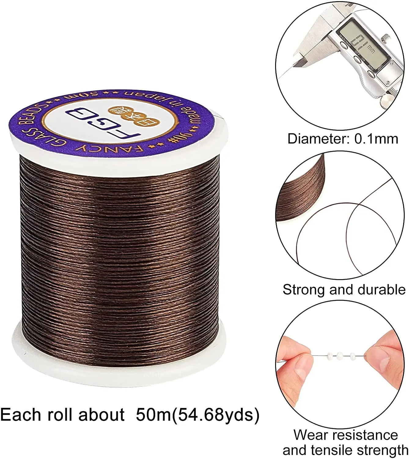 Cordon tressé en Nylon, 0.1mm, 50 m/rouleau, perles de graine en Nylon, fils de perles, petites perles adaptées aux Bracelets, fabrication de bijoux, bricolage à la main