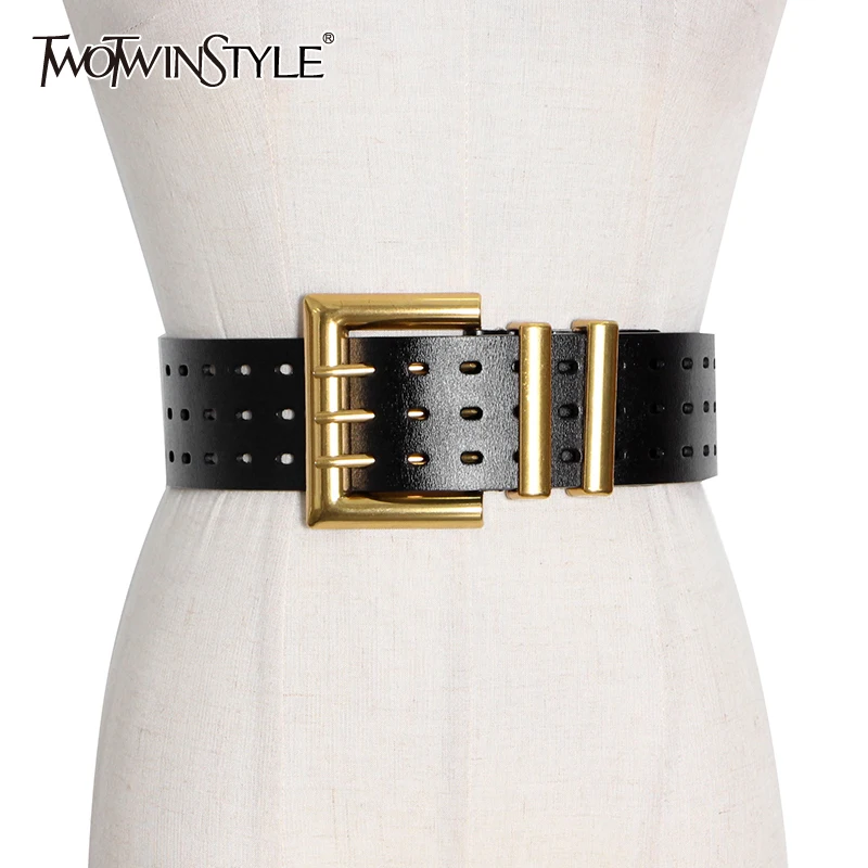 TWOTWINSTYLE Hollow Out Solid Cowskin Belt For Women PU Leather Casual Korean Belts Female Fashion Accessories 2022 Autumn Style