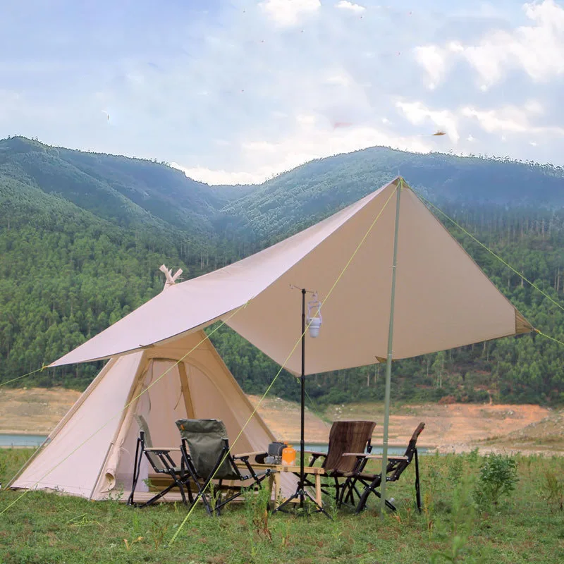 Outdoor Indian Cotton/Oxford Add Sunshelter 3-4 People Pyramid Canopy Top Camping Tent Include Sunsheter