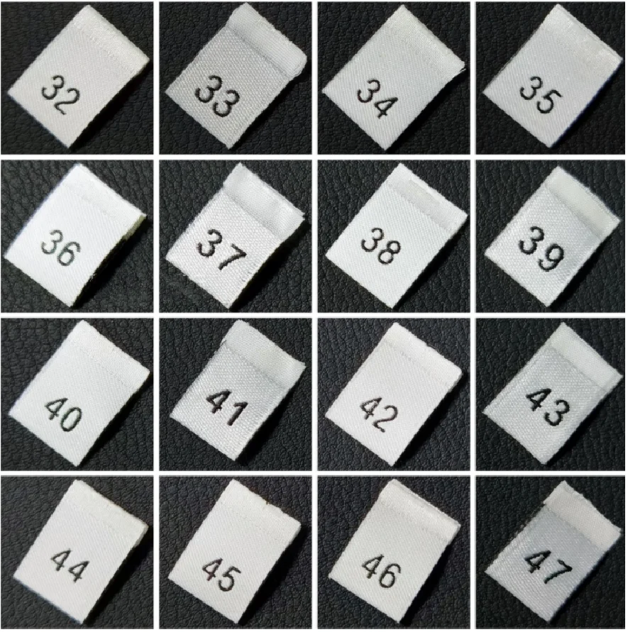 200pcs 40-135 Kids Number Size Labels for Garment  Black/White/ Polyester Woven Folded Labels Clothes Sewing Tags 35*12MM LB-037