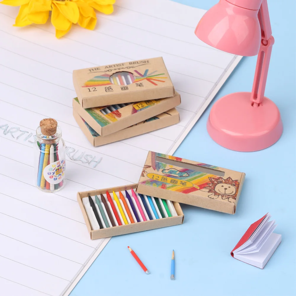 Juego de lápices de colores en miniatura para niños, accesorios de decoración de casa de muñecas, 1 Juego