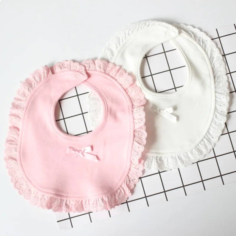 Baby Lace Bib Cotton Saliva Towel Newborn Bow Bib Pink White Bibs Burp Cloth Cute Pocket Pricess Toddler bib