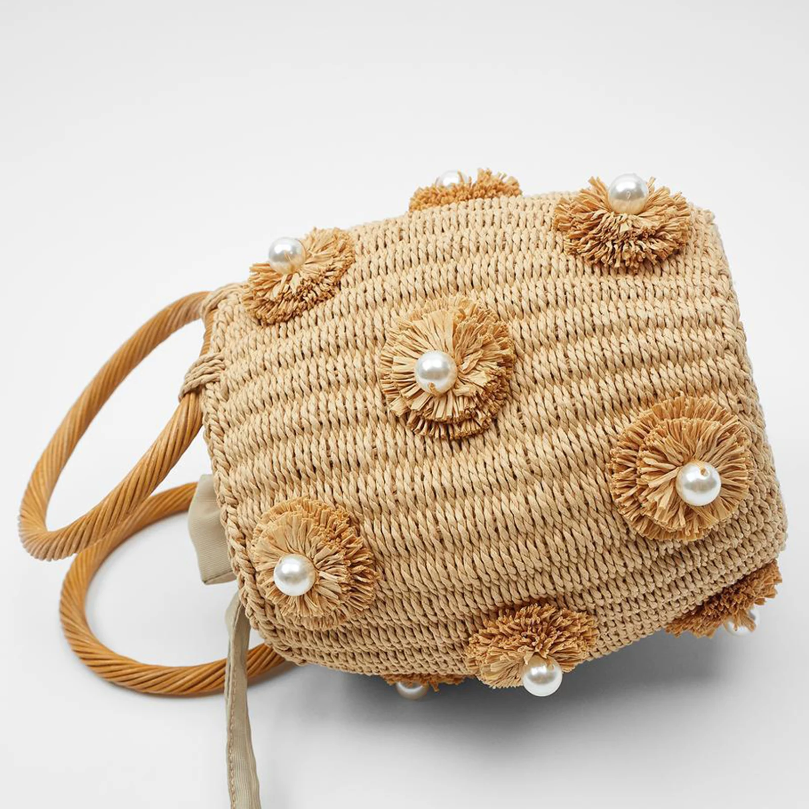 Straw Handbag Women Tote Bag Shoulder Bag 18.5x14x13cm Rattan Knitted Purse