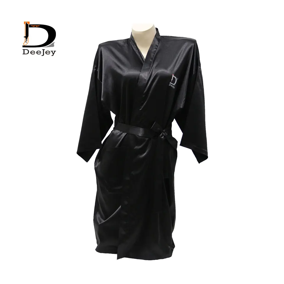 Custom brand name printing satin silk robe sleeping cloth WOMEN Kimono robes satin dressing V-neck nightwear