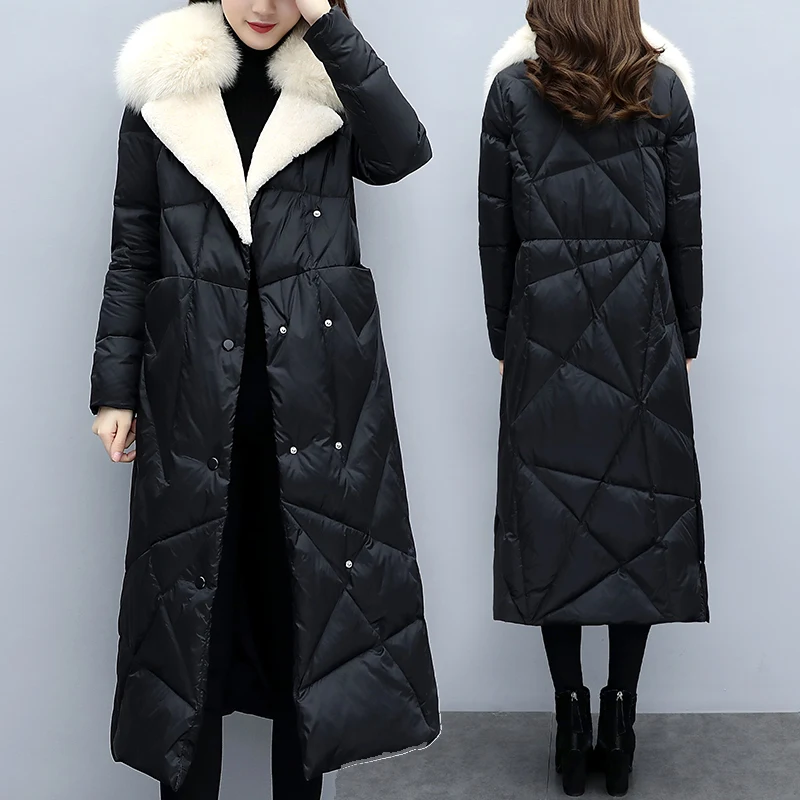 New Women Winter Long Down Coat Big Fur Collar Parka Female Fashion Thick Warm Loose Jacket Outerwear