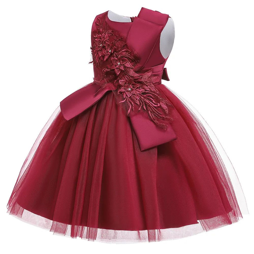 Robe à fleurs pour filles, ligne a, élégante, brodée, délicate, pour fête d'anniversaire, mariage, tulle, vert, argent, bleu, rouge