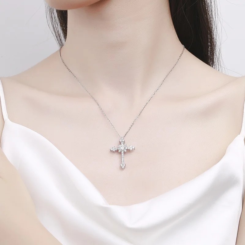 Luomansi 0.5/1CT D Color Moissanite Cross Necklace Passed the Diamond Test S925 Silver Fine Jewelry Party Birthday Gift