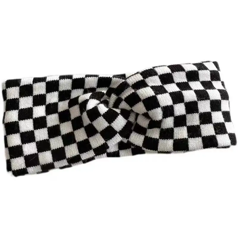 Net Red Matchable Checkerboard Checkerboard Headband Women Daily Wear Tied Hair Headband Simple 2021 New Wash Headwear