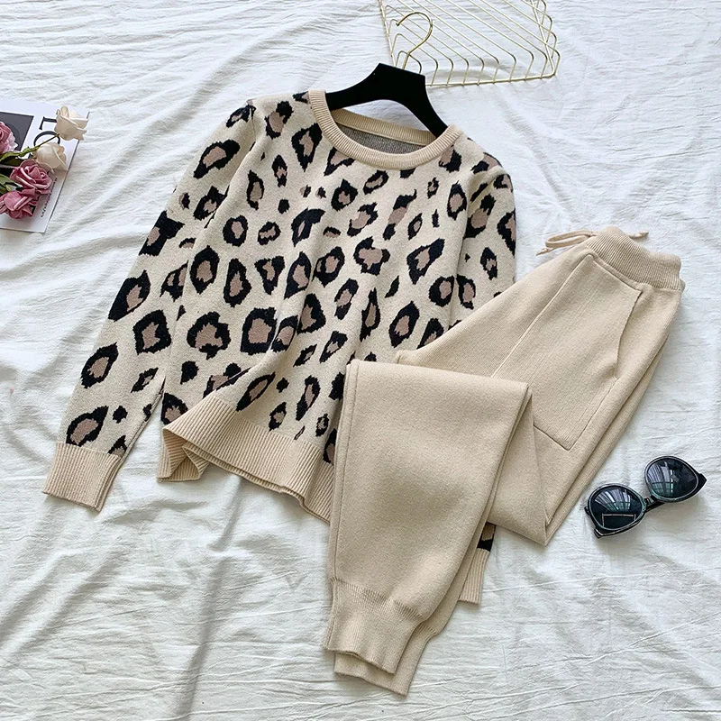 Casual Suit Female Sweatshirt Oversized Leopard Hoodie Outfits Pullover Casual Women\'s Tracksuit Winter Clothes