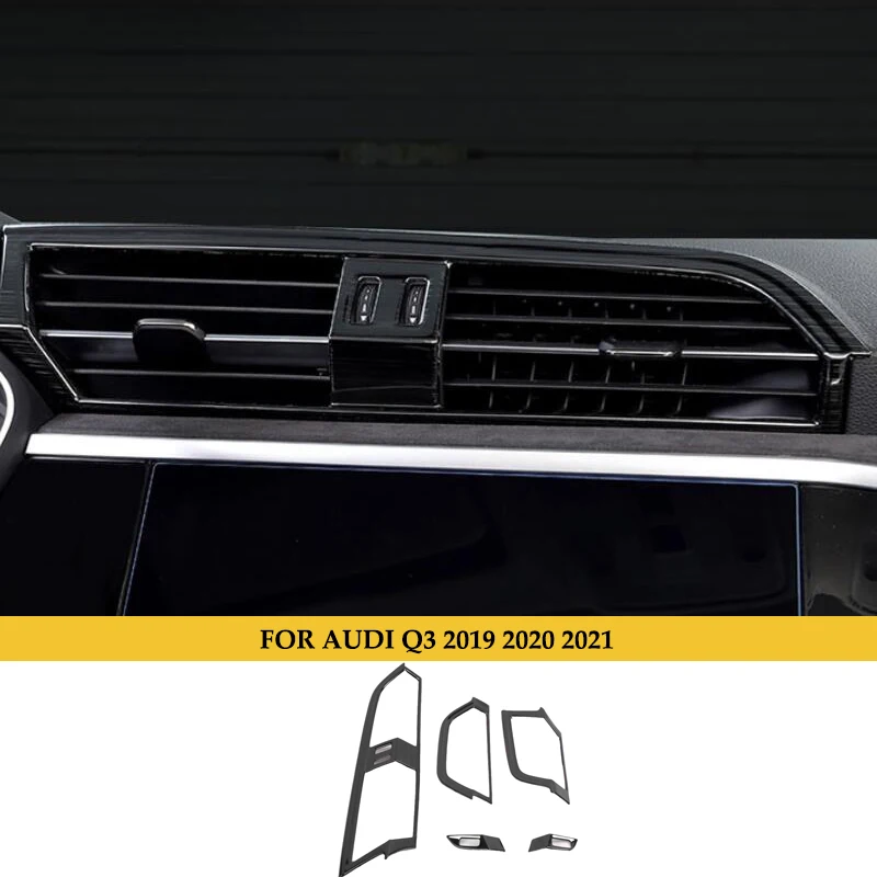 Black Stainless Steel Center Console Frame Decoration Cover Trim For Audi Q3 2019 2020 2021 Car Styling Interior Accessories