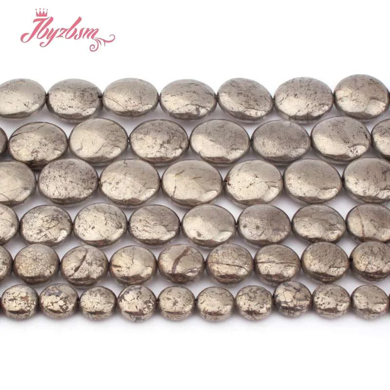 8.10.12mm Natural Coin Pyrite Smooth Loose Beads Natural Stone Beads for DIY Women Necklace Bracelet Jewelry Making Strand 15\