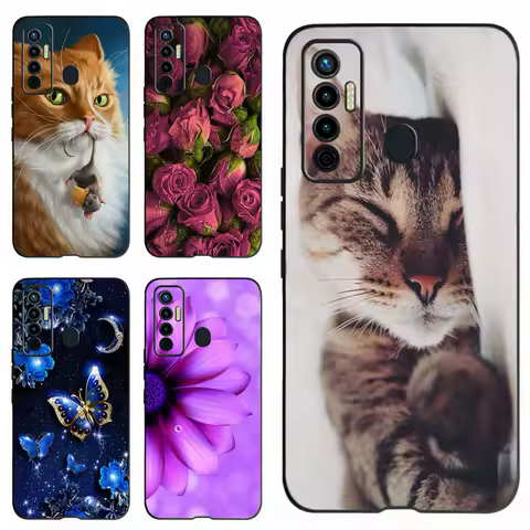 For Tecno Camon 17 Case Camon 17 Pro 17P Soft Silicone Cute Cat Rose Phone Cases For Tecno 17 Pro Camon C17P Cover Fundas Bumper