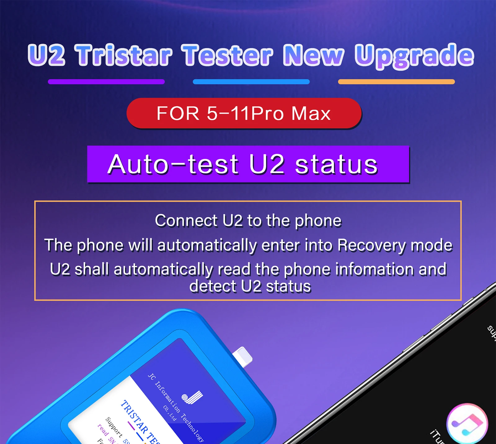 JC U2 Быстрый детектор для iPhone U2 заряд IC тестер неисправностей серийный номер SN Быстрый детектор считыватель для отключенного кода доступа ID