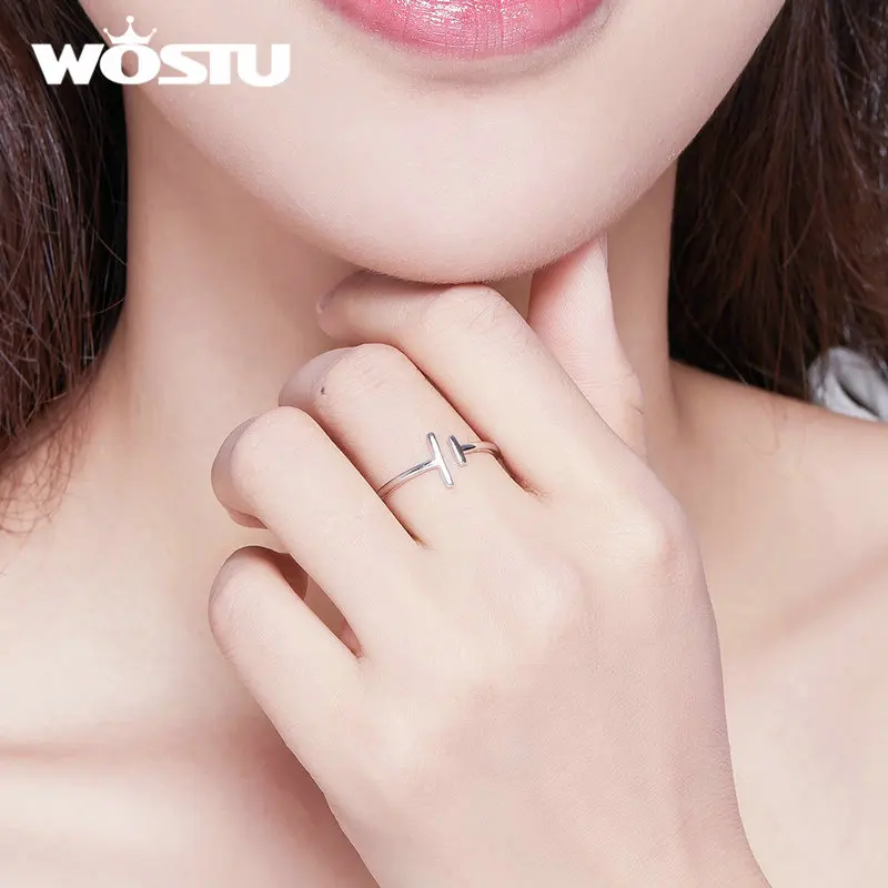 WOSTU Genuine 100% 925 Sterling Silver Wedding Rings Parallel Lines Adjustable Rings For Women Fashion Original Jewelry FIR555